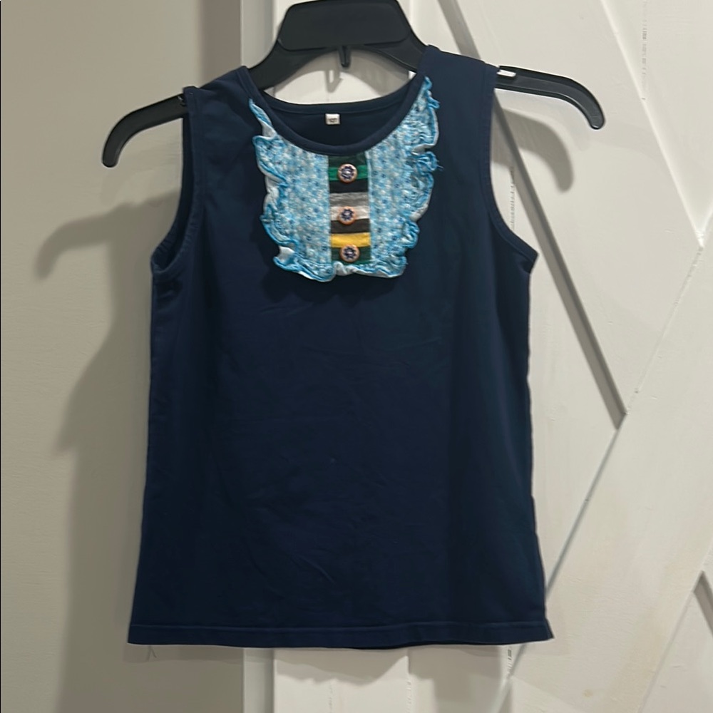 Navy Sleeveless Top with Ruffle Detail